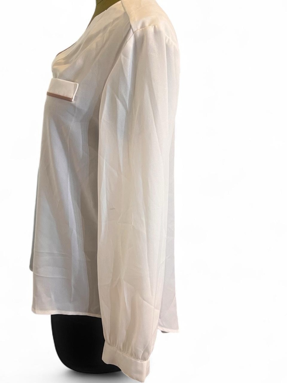 Adiva White Long-Sleeve Blouse with Chest Pocket Trim